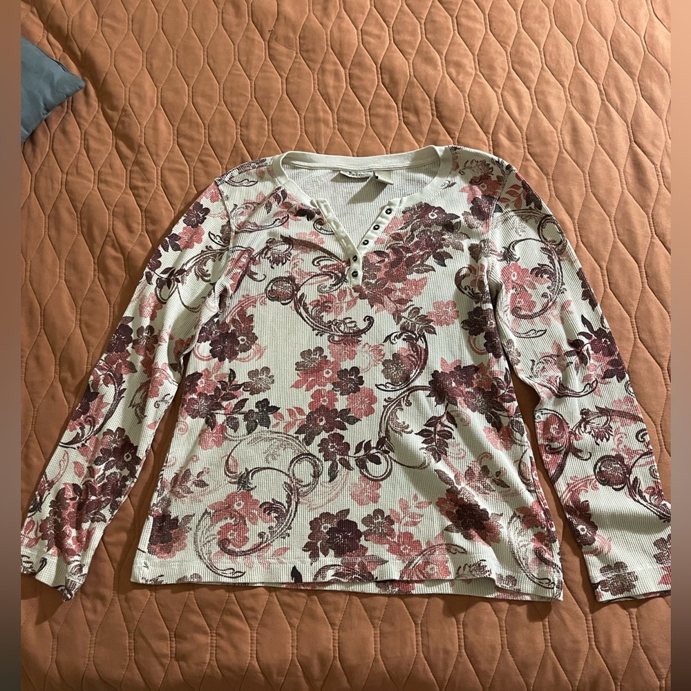 Fresh Floral Long Sleeve Blouse - Cream and Pink